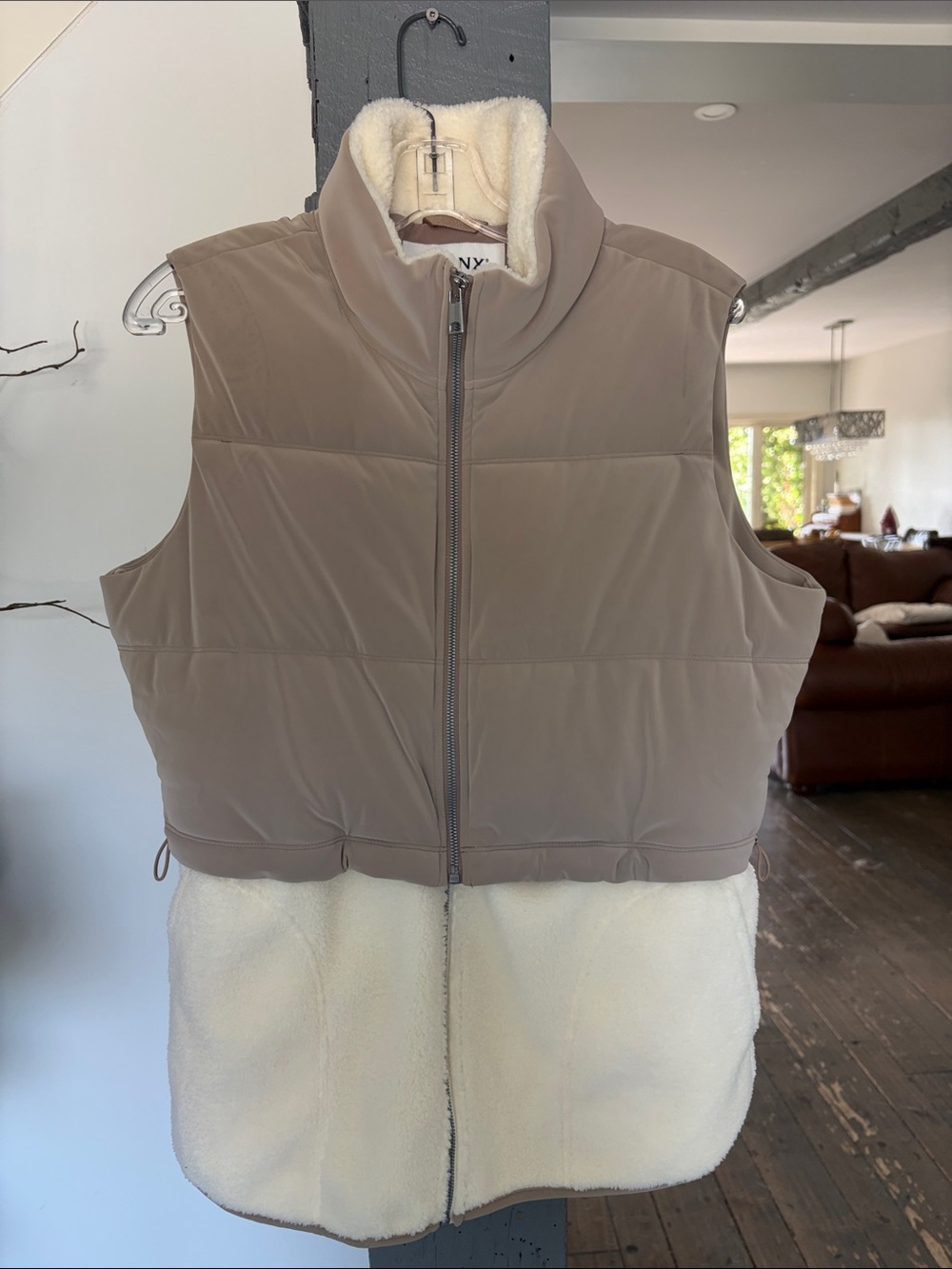 Convertible Two-in-one velour fleece vest by SPANX Taupe and Cream gorgeous